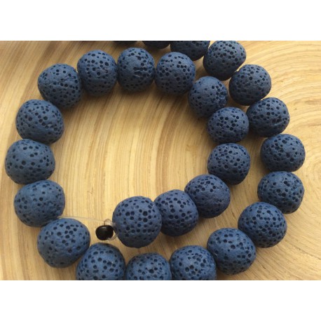 Perles de lave 10 mm bleues foncées