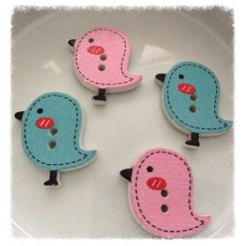 Boutons poussins en bois peint