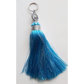 Pompon en sabra bicolore blanc/bleu clair 2