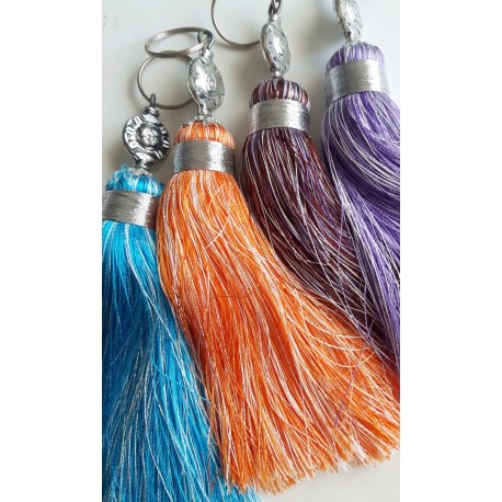 Pompon en sabra bicolore blanc/bleu clair