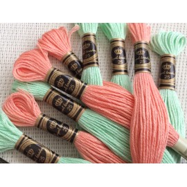 Echevettes en coton bicolores saumon et vert 2