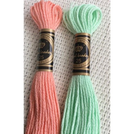 Echevettes en coton bicolores saumon et vert