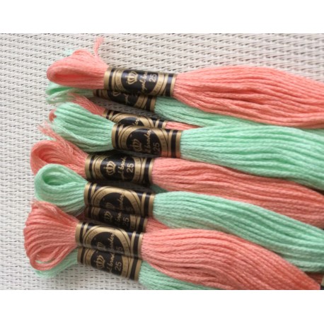 Echevettes en coton bicolores saumon et vert