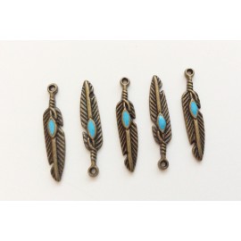 5 plumes bronze avec émail turquoise