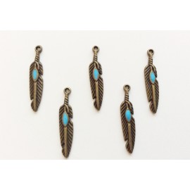 5 plumes bronze avec émail turquoise 2