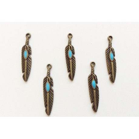 5 plumes bronze avec émail turquoise
