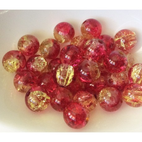 Perles en verre craquelé rouges-dorées