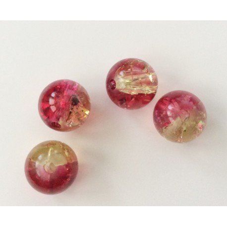 Perles en verre craquelé rouges-dorées