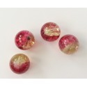 Perles en verre craquelé rouges-dorées