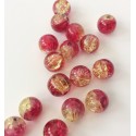 Perles en verre craquelé rouges-dorées