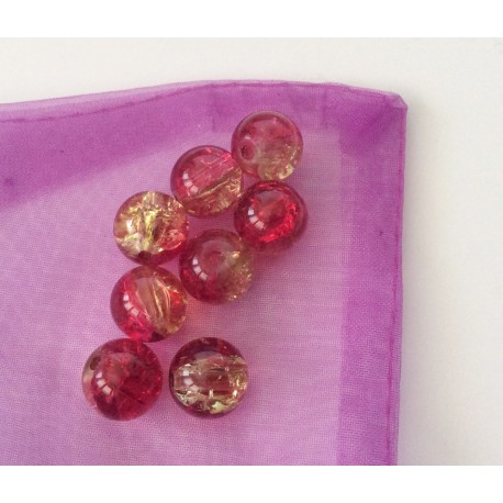 Perles en verre craquelé rouges-dorées