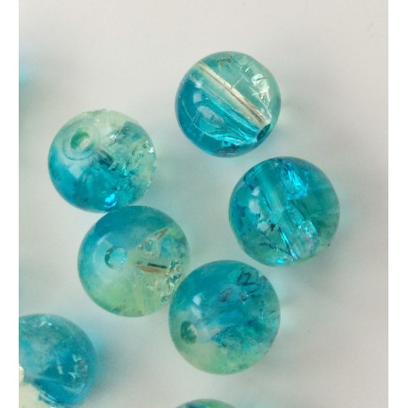 Perles en verre craquelé bleu-vert