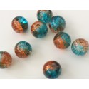Perles en verre craquelé bleu-cuivre
