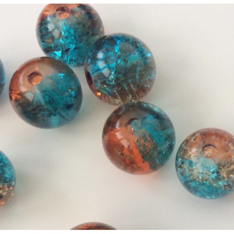 Perles en verre craquelé bleu-cuivre