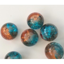 Perles en verre craquelé bleu-cuivre