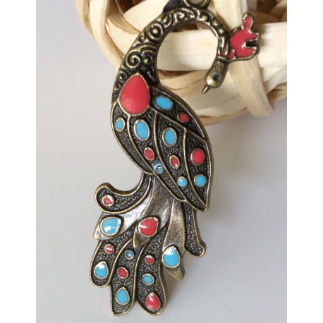 Pendentif Paon en bronze émaillé Pendentif Paon en bronze émaillé