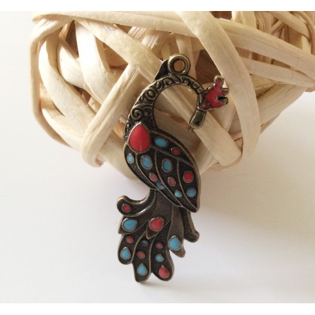 Pendentif Paon en bronze émaillé Pendentif Paon en bronze émaillé