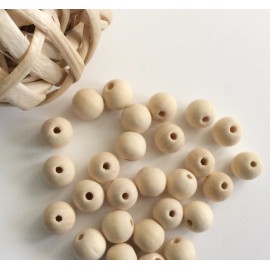 20 perles en bois brut 12 mm