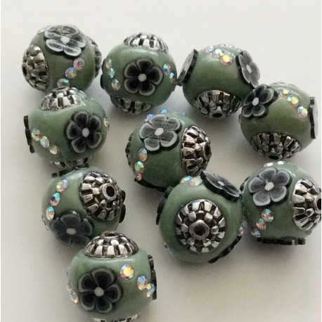 5 perles indonésiennes bleu cadet