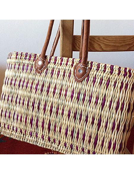 Grand cabas en osier bicolore