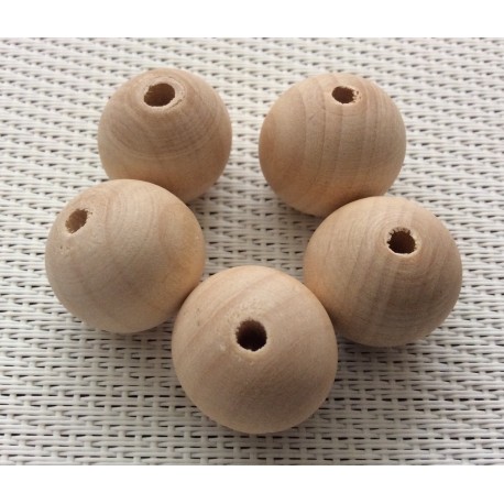 5 perles rondes en bois naturel