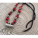 Collier marocain en perles rouges et argentées