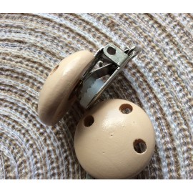 Attache tétine pince clip en bois beige 2
